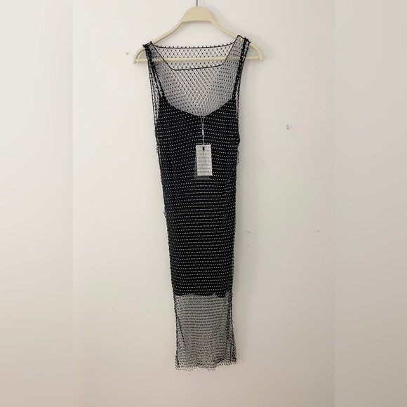 ENDLESS ROSE ~ Embellishment Mini Dress ~ Black Fishnet with Rhinestones - Picture 7 of 15